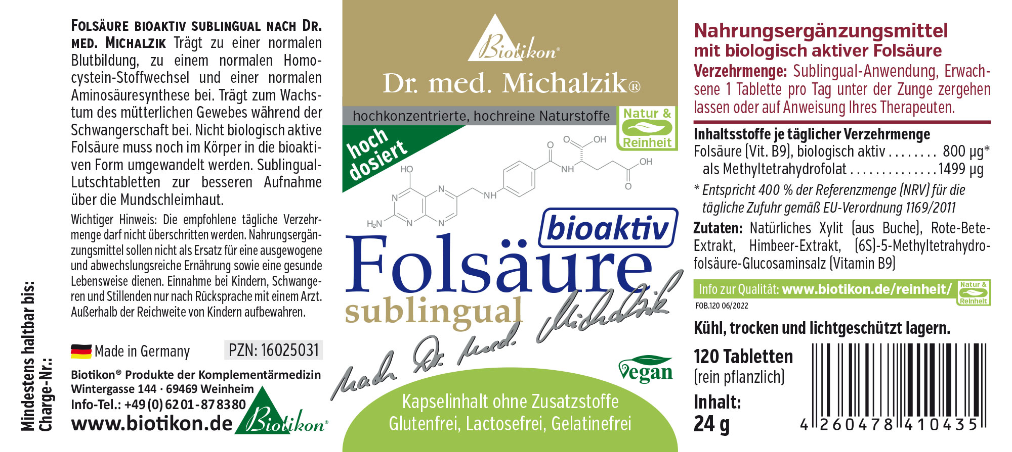 Folsäure bioaktiv (Vitamin B9)