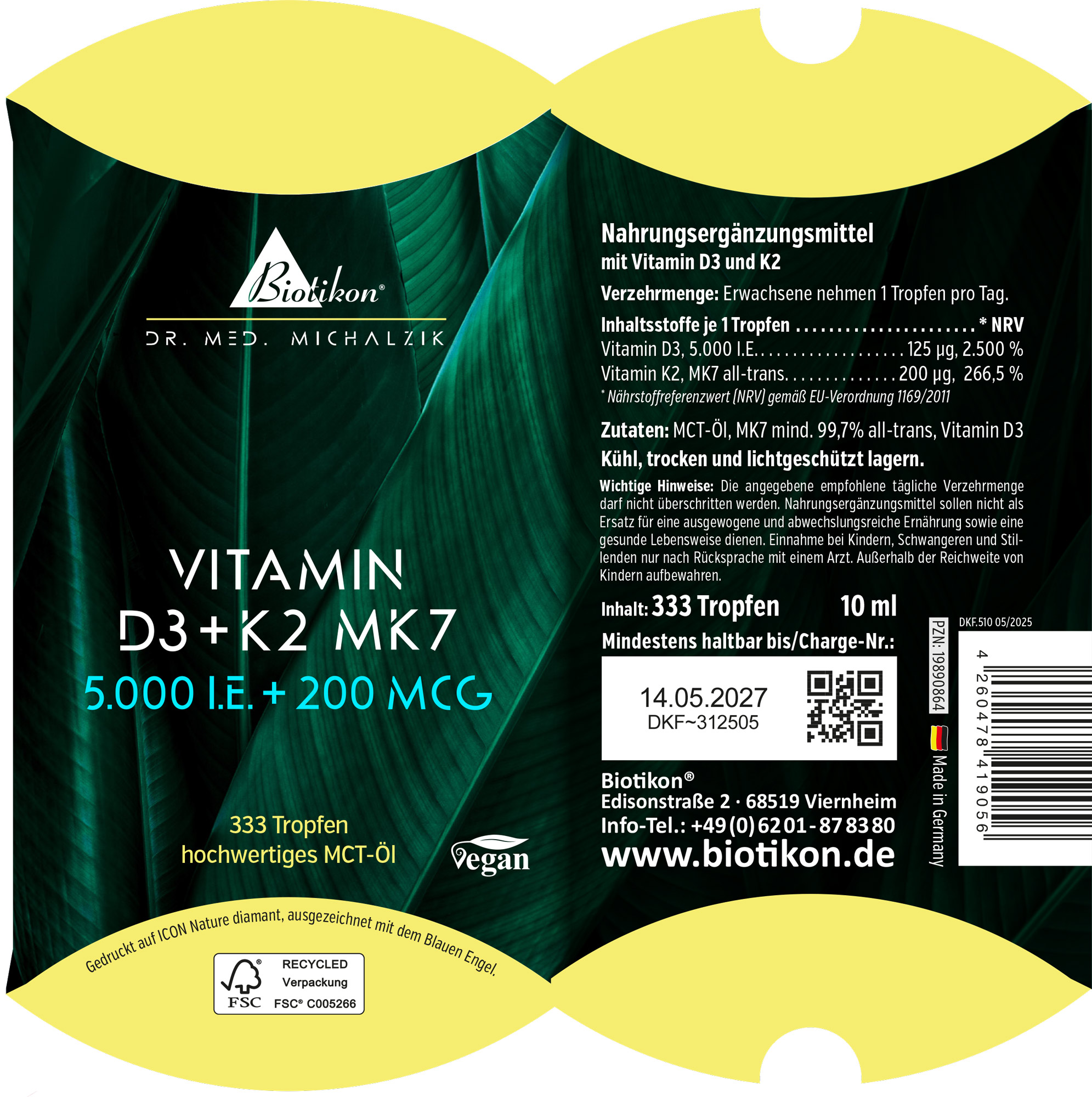 Vitamina D3 + K2 MK7 forte, 5.000 UI + 200 µg